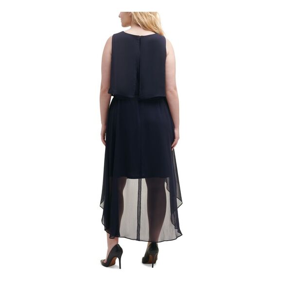 JESSICA HOWARD Womens Lined Sleeveless Round Neck Midi Evening Hi-Lo Dress